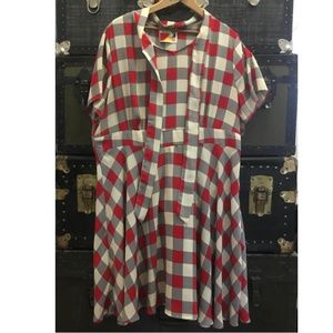 Modcloth Fervour Red/Gray/Cream Plaid Dress